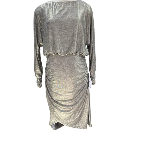Vince Camuto Metallic Silk Dress Size 12 Ruched Open Back Cocktail Party Glam - Picture 8 of 13